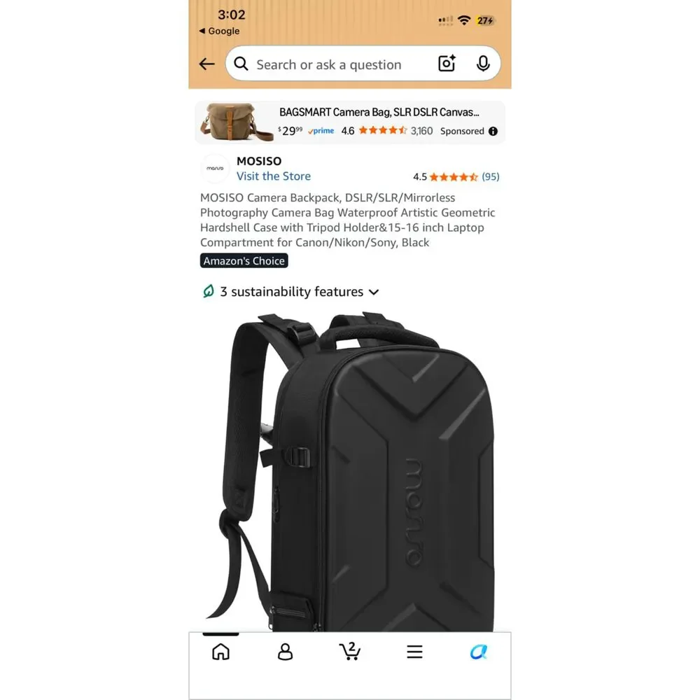 Mosiso Black Hardback waterproof camera backpack